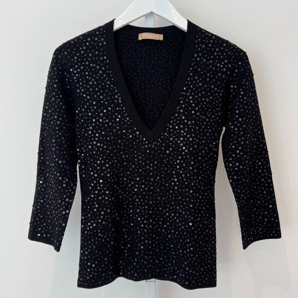 MICHAEL KORS COLLECTION BLACK SEQUINS V-KNECK SWEATER SIZE S NWOTS! - Picture 3 of 13